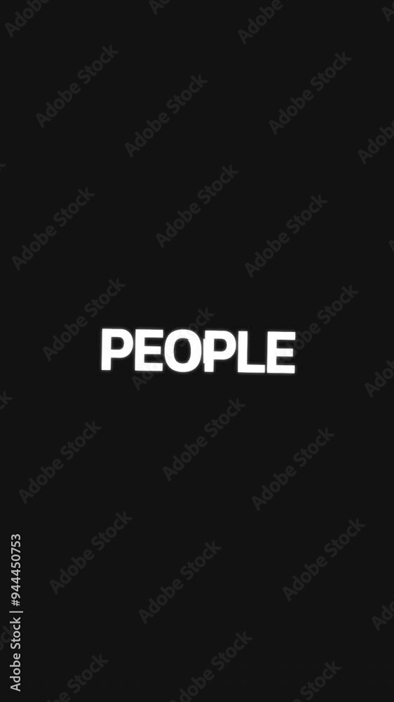Animation with “people” words on a black background, with alternating circular mask turns. Animation with “people” words on a black background, with alternating circular mask turns.