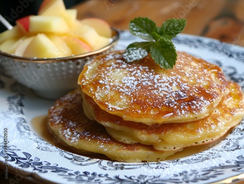 Quark pancakes Quarkkeulchen with apple sauce photo