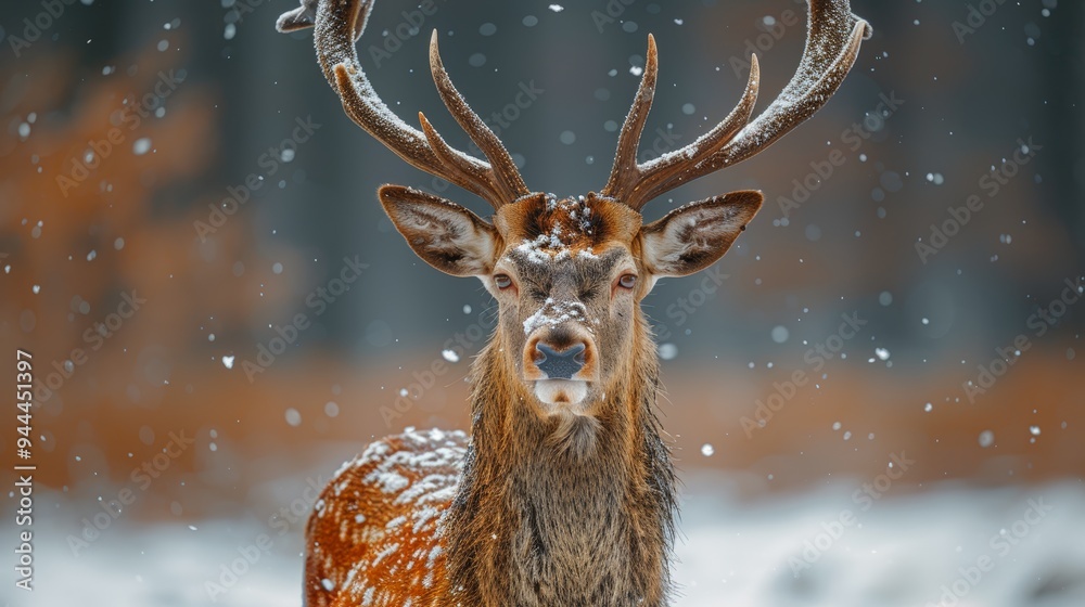 Majestic deer standing proudly in a snowy winter forest landscape Majestic deer standing proudly in a snowy winter forest landscape
