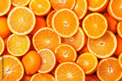 Obraz na płótnie Sliced orage banner. sliced oranges background. overal plan food photography. w salonie