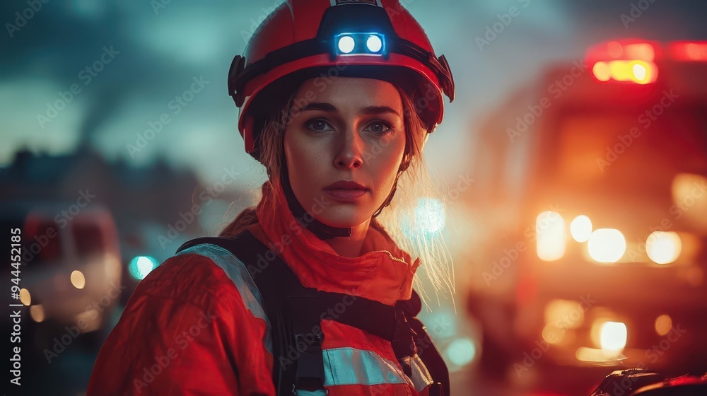 Paramedic with a stretcher, responding to an emergency with focus and urgency, Intense, Bright, High Energy Paramedic with a stretcher, responding to an emergency with focus and urgency, Intense, Bright, High Energy