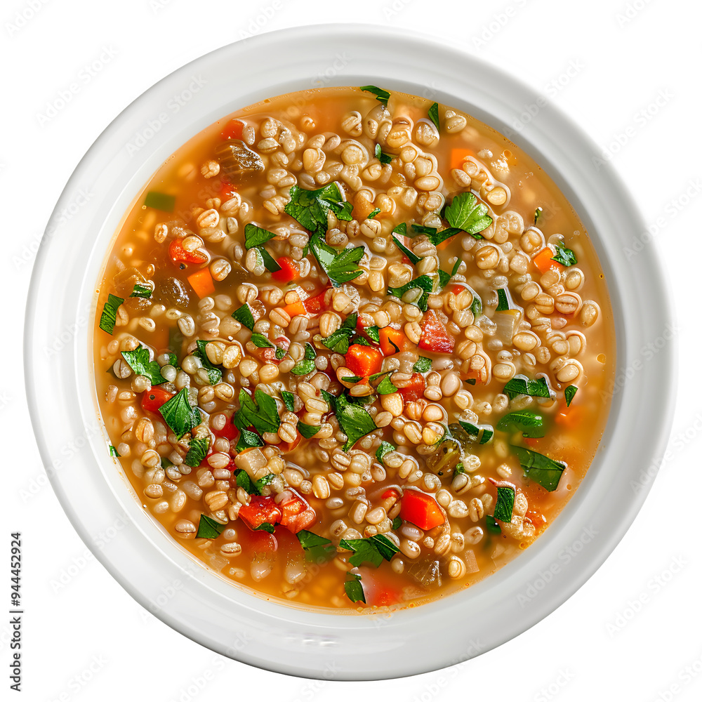 Hearty ukrainian soup featuring barley, carrots, and fresh herbs in a savory broth Hearty ukrainian soup featuring barley, carrots, and fresh herbs in a savory broth
