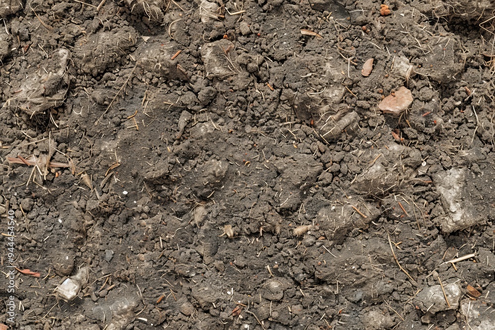 Rough Ground Texture. Brown Dry Dirt Soil Land Plot Background With Stones, Pieces of Dry Grass Rough Ground Texture. Brown Dry Dirt Soil Land Plot Background With Stones, Pieces of Dry Grass