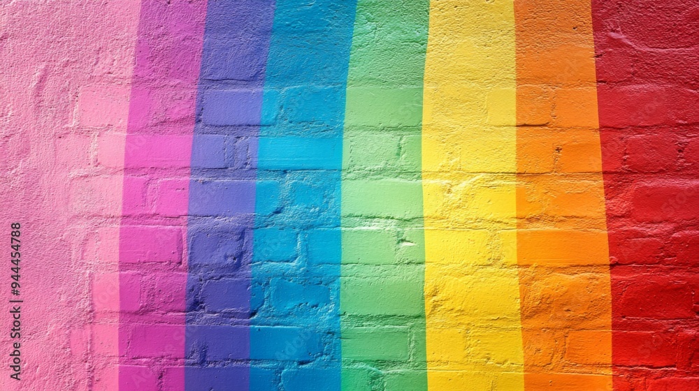 Fototapeta premium Rainbow Gradient Painted Brick Wall
