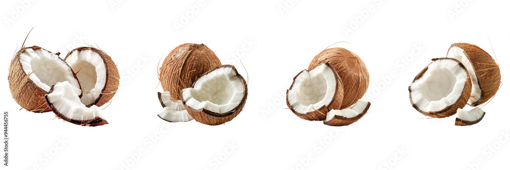 Set of Coconut with half slice isolated on a transparent background