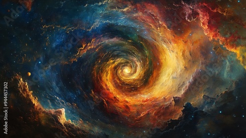 Colorful Cosmic Swirl in Deep Space