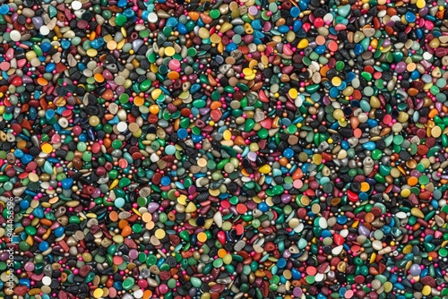 Multicolored Beads Background, Colorful Sprinkles Texture, Flat Lay Of Small Shiny Jewelry Bead Kit