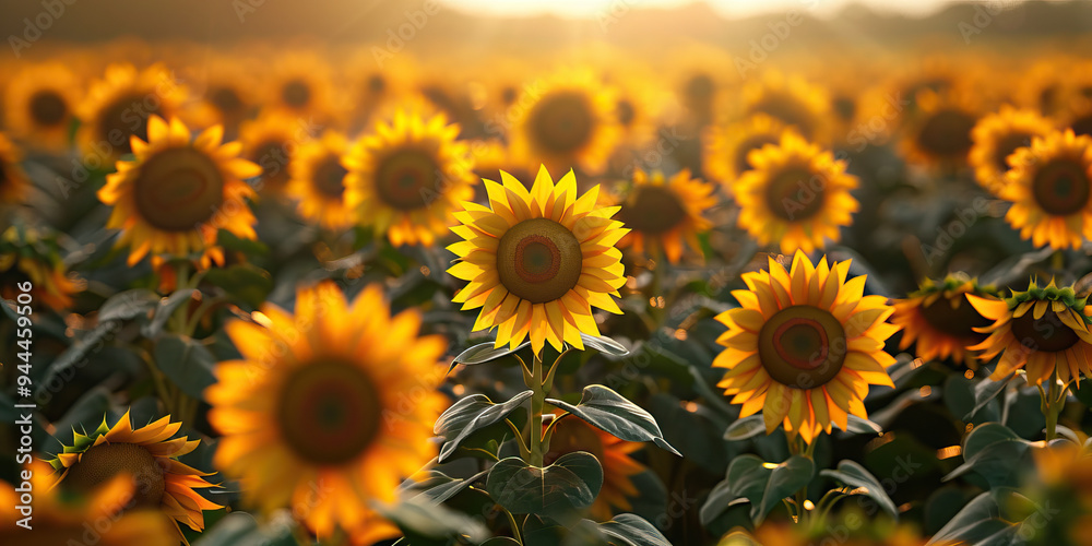 A vibrant sunflower field stretching as far as the eye can see, with the sun's rays casting a golden hue over the blossoms. A vibrant sunflower field stretching as far as the eye can see, with the sun's rays casting a golden hue over the blossoms.