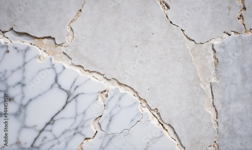 A close-up of a white marble surface with cracks