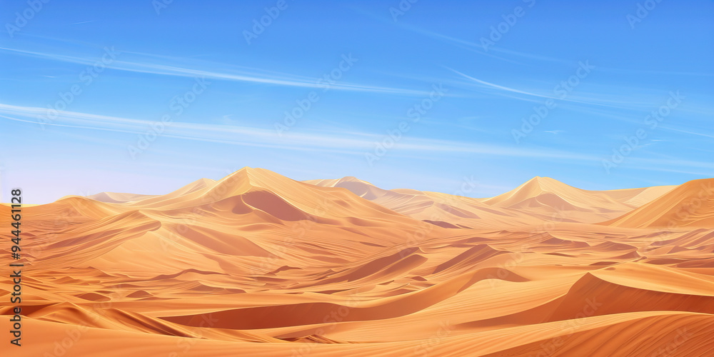A vast desert landscape, with rolling sand dunes stretching as far as the eye can see, and a vivid blue sky above. A vast desert landscape, with rolling sand dunes stretching as far as the eye can see, and a vivid blue sky above.