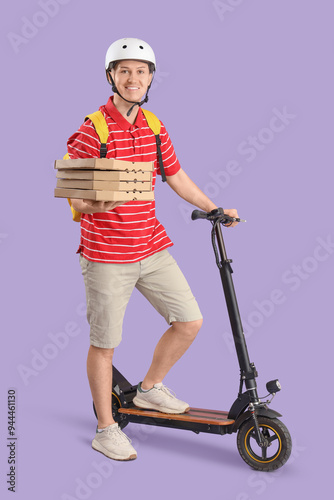 Male courier with pizza box...
