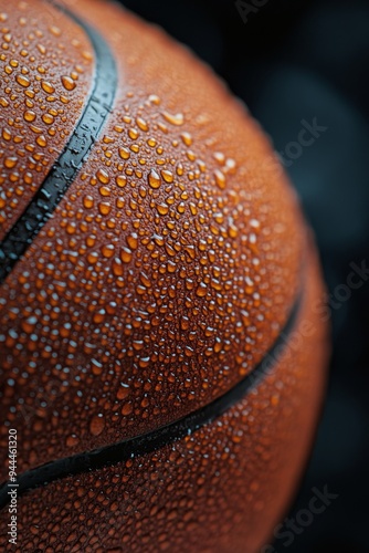 Close-up of a basketball resting on a textured surface with dramatic lighting...