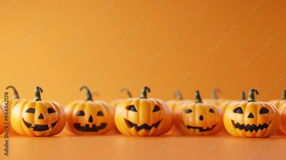 set of halloween pumpkins on orange background set of halloween pumpkins on orange background