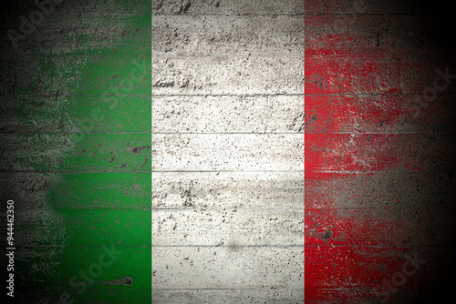 Flag of Italy on rough concrete wall