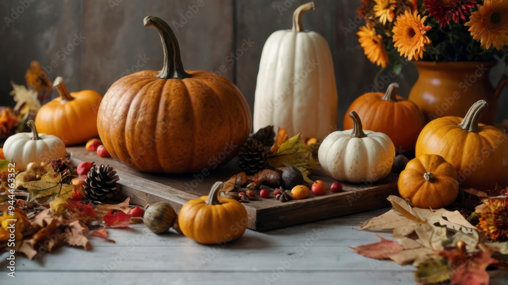 Happy Halloween, orange pumpkins on wooden table. Wide banner concept of Thanksgiving day or Halloween Happy Halloween, orange pumpkins on wooden table. Wide banner concept of Thanksgiving day or Halloween