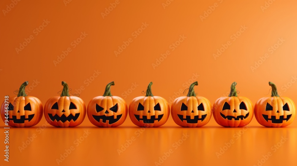set of halloween pumpkins on orange background set of halloween pumpkins on orange background