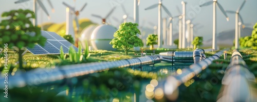 Sustainable energy facility amidst green field.