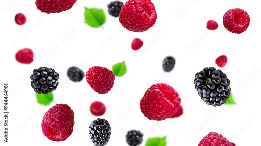 custom made wallpaper toronto digitalFalling Raspberry, Blackberry and berry leaves with Isolated White Background - High-Quality Stock Video, Falling Raspberry and Blackberry video