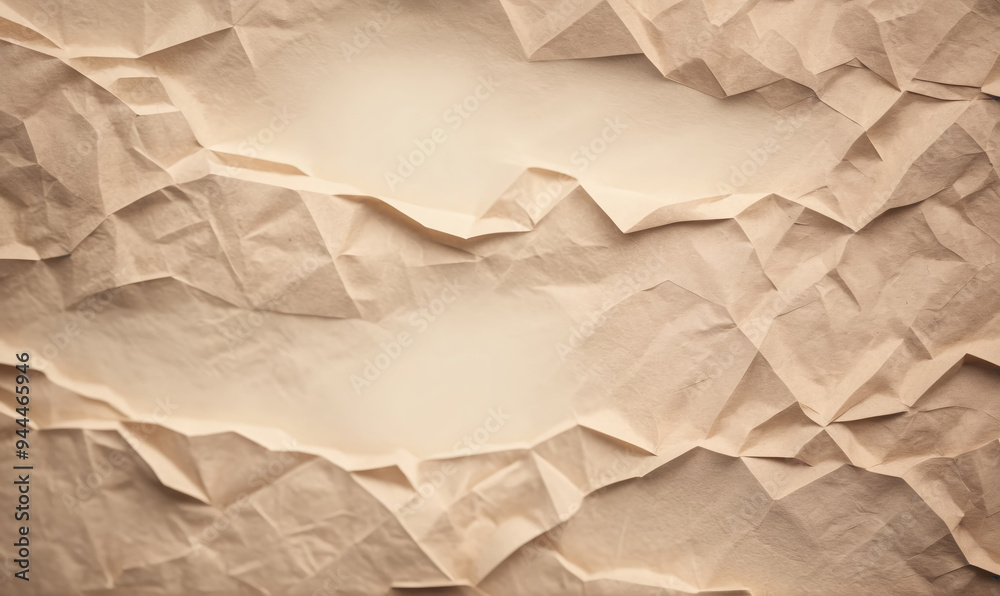 A close-up of crumpled brown paper with a soft light illuminating the center A close-up of crumpled brown paper with a soft light illuminating the center