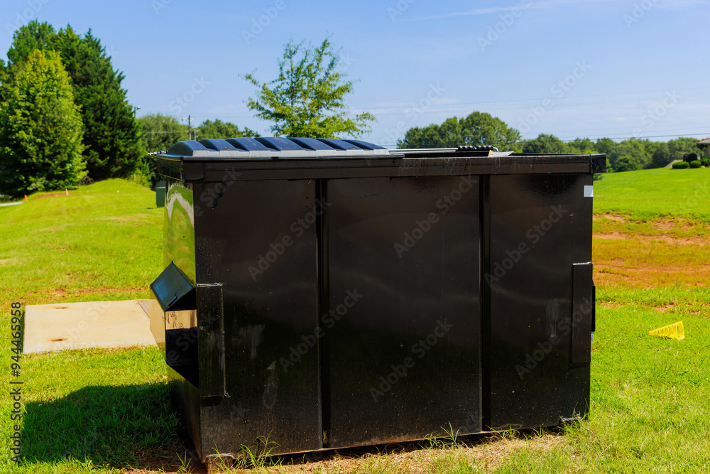 At construction site, metal containers are used to collect waste during construction process At construction site, metal containers are used to collect waste during construction process