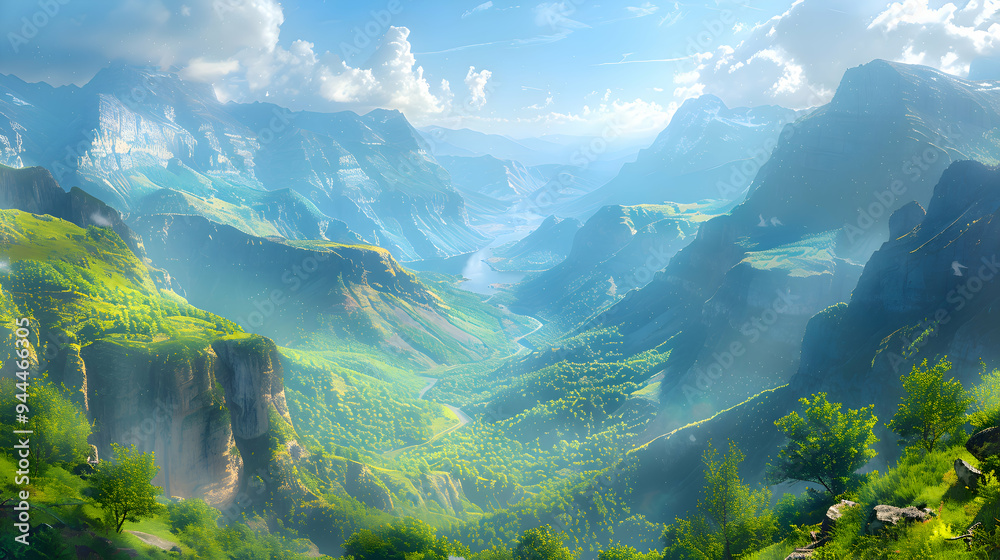 A valley where the 2D flat terrain gradually rises into 3D mountain ridges, captured with panoramic photography to capture the vastness. A valley where the 2D flat terrain gradually rises into 3D mountain ridges, captured with panoramic photography to capture the vastness.