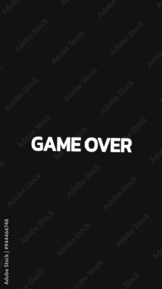 Animated video with 'Game Over' text in repeated circular loops, zooming in and out with alternating right and left turns, featuring grayish black words on a black background. Animated video with 'Game Over' text in repeated circular loops, zooming in and out with alternating right and left turns, featuring grayish black words on a black background.