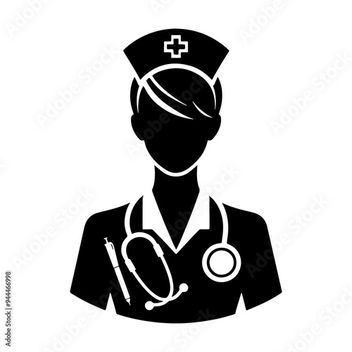 Nurse vector icon illustration on white background, nurse silhouette, nurse vector icon, medical assistant icon