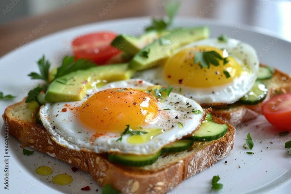 Avocado Toast with Fried Eggs and Cucumber Avocado Toast with Fried Eggs and Cucumber