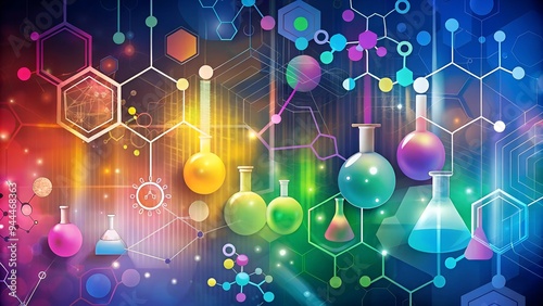Chemistry Background with Colorful Chemical Formulas and Molecular Structures on a Gradient Lab-Themed Backdrop, Scientific and Dynamic