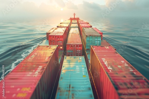 Container ship. Logistics Technology. perspective 3d illustration. Highly detailed photo, hyper quality photo