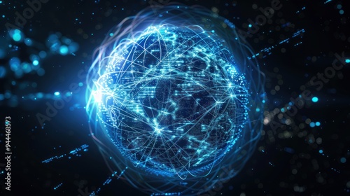 digital sphere with glowing blue lines forming