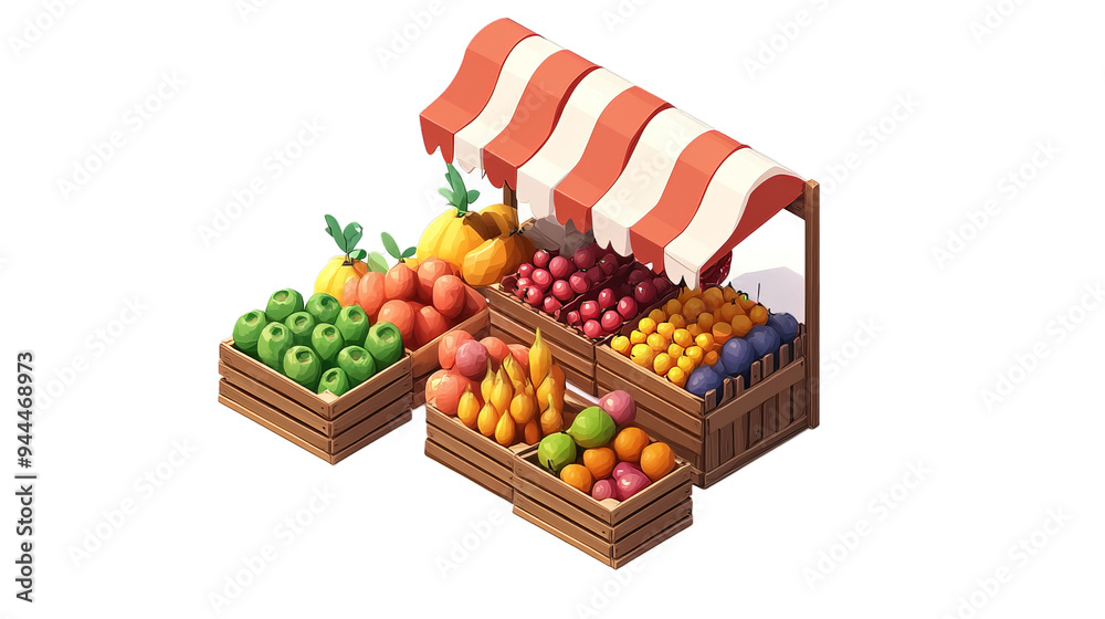 Isometric simple fruit market isolated on white background Isometric simple fruit market isolated on white background