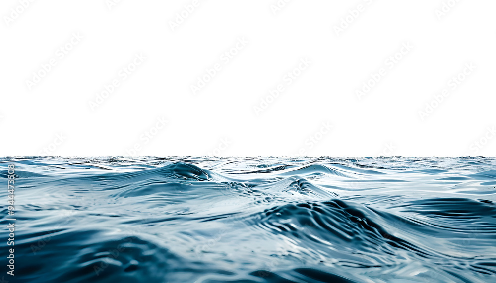 Side view surface of blue water in white background Side view surface of blue water in white background