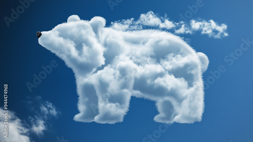 A fluffy white cloud in the shape of a bear against a blue sky.