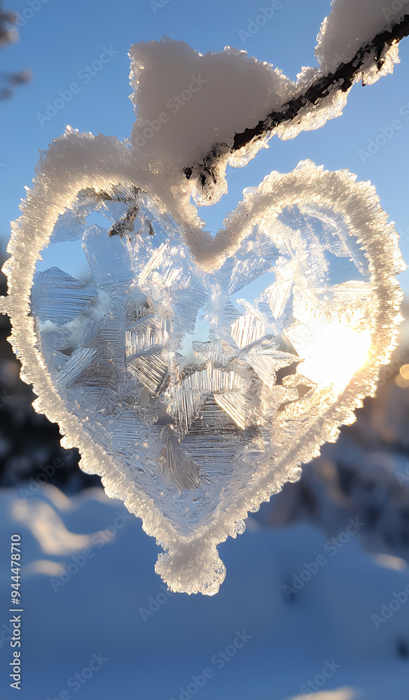 Frosty heart shape hanging on a tree branch Frosty heart shape hanging on a tree branch