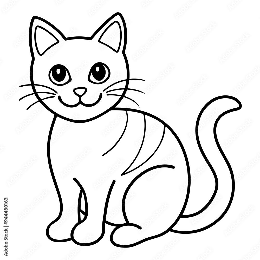 Naklejka premium Halloween cat line art vector illustration, Halloween outline vector 