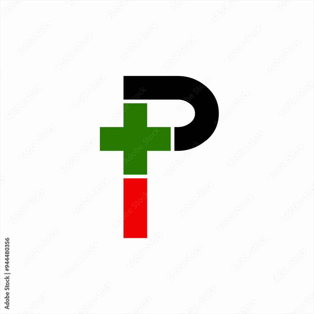 Obraz premium Initial P logo design with positive and negative symbols.