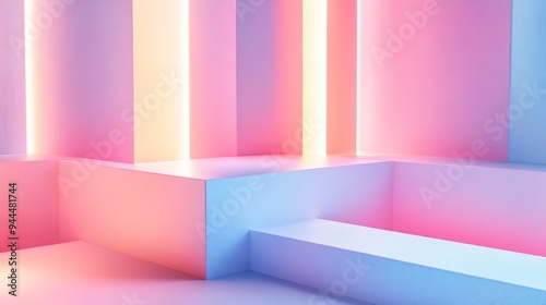 Fototapeta Naklejka Na Ścianę i Meble -  A room with a white wall and pink and yellow lights