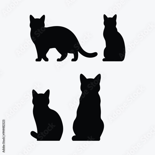 Elegant Siberian Cat Silhouette Vector Illustration Template