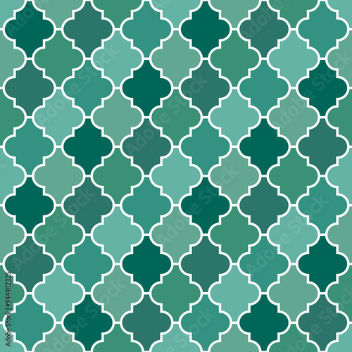 Seamless surface design with ogee ornament. Oriental traditional pattern with repeated mosaic tile. Tracery window wallpaper. Moroccan lantern motif. Arabesque digital paper, textile print. Vector art