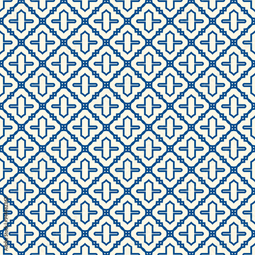 Seamless surface design with arabic ornament. Oriental traditional pattern with repeated mosaic tile. Tracery window wallpaper. Crosses motif. Arabesque digital paper, textile print. Vector art
