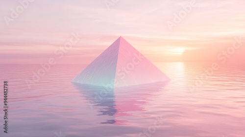 A pink pyramid is floating on the surface of a body of water