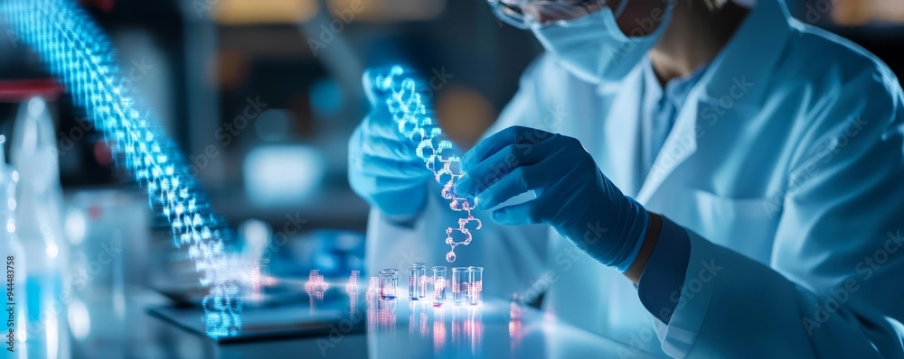 Scientists studying holographic models of gene expression regulation in immune cells, immunogenomics, molecular biology Scientists studying holographic models of gene expression regulation in immune cells, immunogenomics, molecular biology