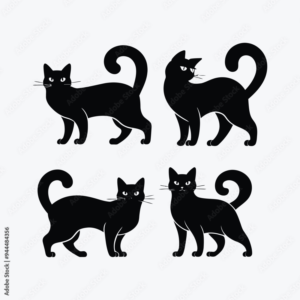 Elegant Siberian Cat Silhouette Vector Illustration Template Elegant Siberian Cat Silhouette Vector Illustration Template