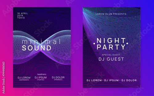 Fest Background. Trance Cover. Dj Electro Element. Electronic Radio Illustration. Music Flyer. Violet Techno Event. Pink Party Poster. Green Fest Background
