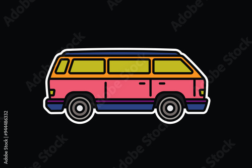 Original vector illustration. An old travel van. A contour icon.