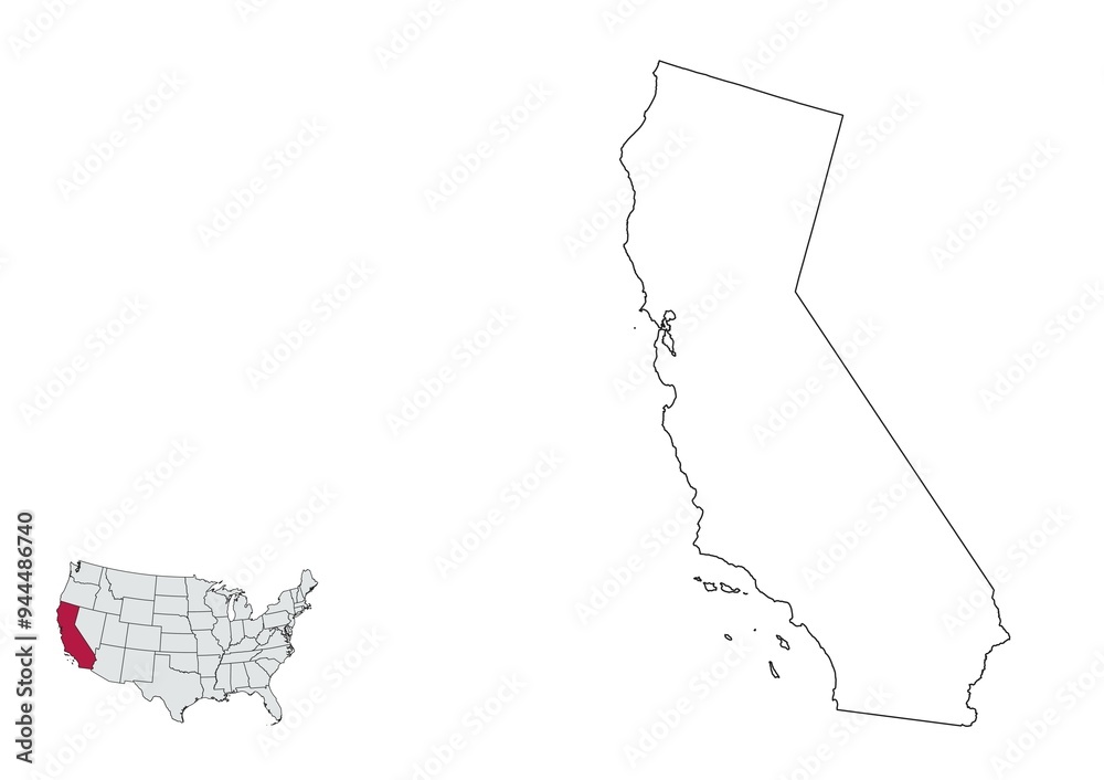 Map of California State, USA