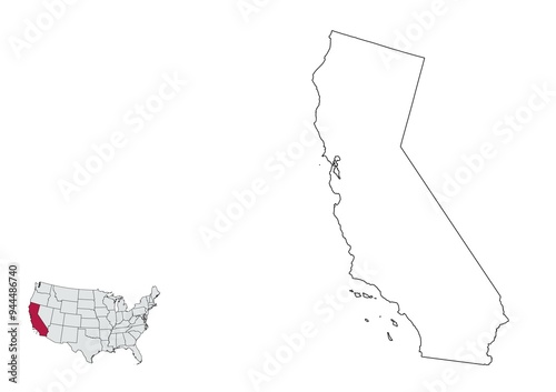 Obraz na płótnie Map of California State, USA w salonie