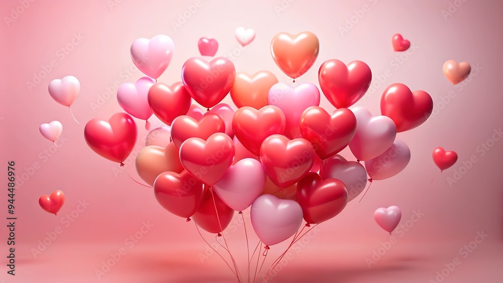 Heart-Shaped Balloons Background with a Cluster of Red and Pink Balloons Floating Against a Soft Pastel Backdrop, Romantic and Cheerful Heart-Shaped Balloons Background with a Cluster of Red and Pink Balloons Floating Against a Soft Pastel Backdrop, Romantic and Cheerful