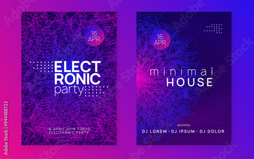 Edm Set. Electro Cover. Psychedelic Beat Illustration. Night Club Festival Template. Violet Discotheque Background. Fest Design. Blue Dance Magazine. Green Edm Set